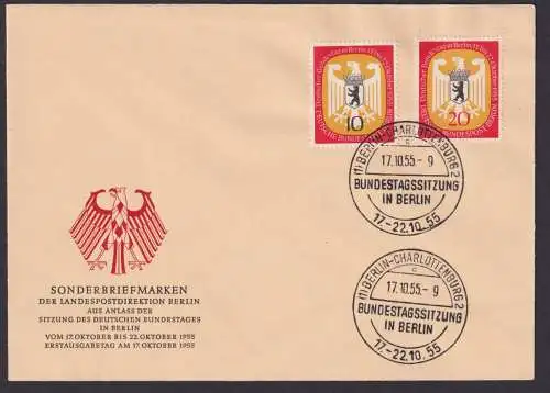 Berlin 129-130 Bundestag auf Luxus FDC 17.10.1955