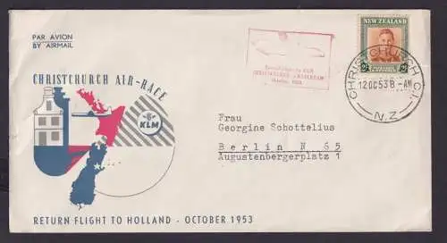 Flugpost Neuseeland Brief KLM Christchurch Amsterdam Niederlande EF 2 Shilling