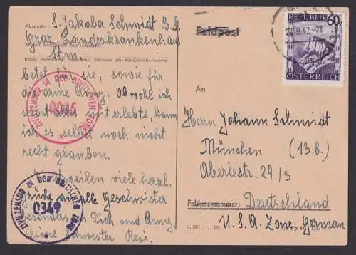Österreich Karte britische Zensur Graz München EF 60 Gr. Landschaften 27.9.1948