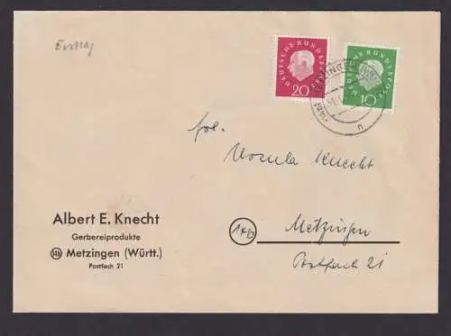 Bundesrepublik Brief 303-304 Heuss III als FDC Tagesstempel Metzingen 31.1.1959