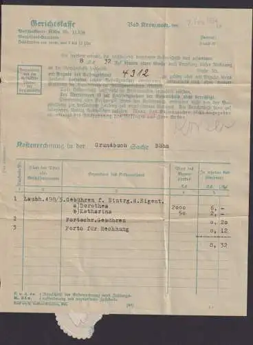 Nachgebühr Deutsches Reich Brief Kostenrechnung Bad Kreuznach Gerichtskasse