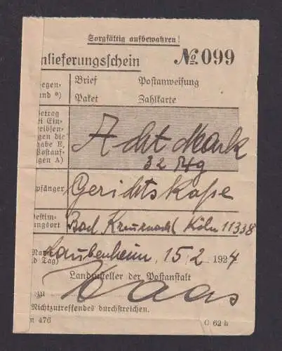 Nachgebühr Deutsches Reich Brief Kostenrechnung Bad Kreuznach Gerichtskasse