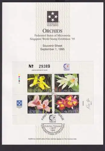 Micronesien Orchideen Blumen Souvernir Sheet Singapore Briefmarken Ausstellung