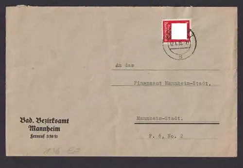 Deutsches Reich Dienst Brief EF 136 Mannheim Baden Württemberg Bezirksamt