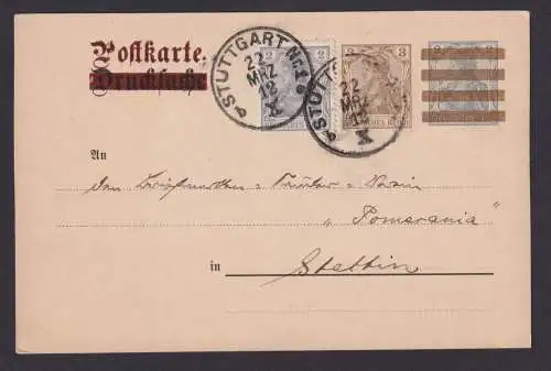 Briefmarken Deutsches Reich Privatganzsache Germania + ZuF Stuttgart Stettin als