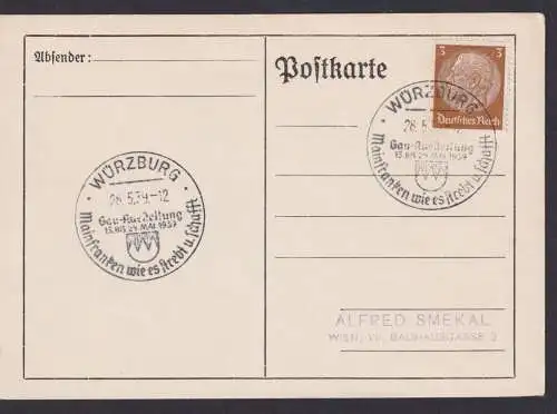 Würzburg Deutsches Reich Postkarte selt. SST Gau Ausstellung Mainfranken wie es