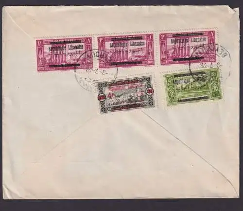 Libanon Brief MIF mit Aufdruckmarken Beyrouth nach Cronenfeld Rheinland 1928