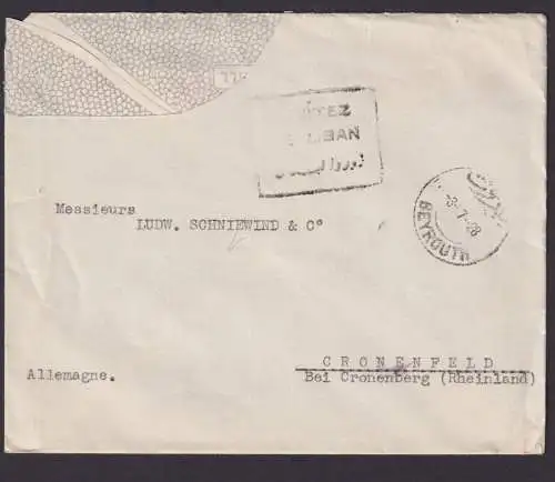 Libanon Brief MIF mit Aufdruckmarken Beyrouth nach Cronenfeld Rheinland 1928