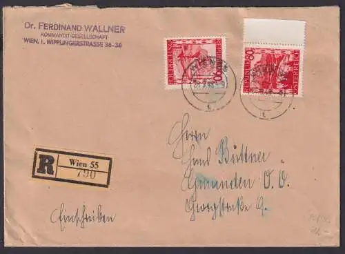 Österreich R Brief MIF 848-849 80+90 Pfg. Landschaften Wien 55 nach Gmunden 1948