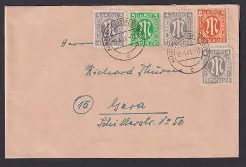 Briefmarken Besetzung Bizone Brief MIF Hamburg Grossflottbek nach Gera 15.4.1946