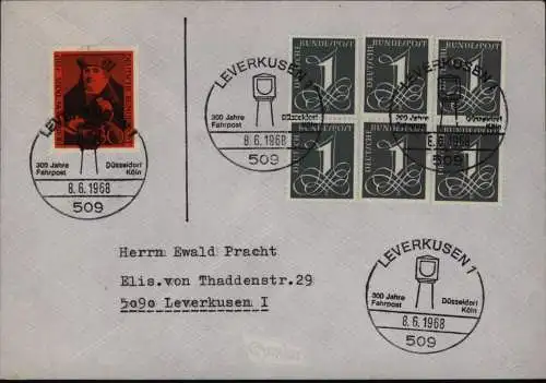 Bund Brief Leverkusen 300 J. Fahrpost Düsseldorf Köln dekorativ frank. 8.6.1968