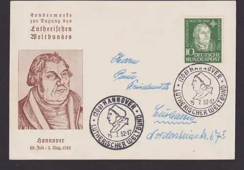 Bundesrepublik 149 Luther Reformer Weltbund sehr gute Anlasskarte + Ersttags-SST