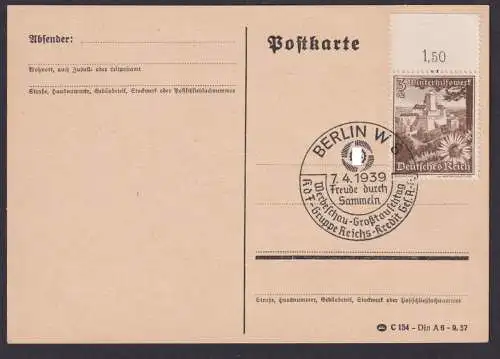 Postkarte Bogenrand Deutsches Reich Berlin Philatelie Werbeschau Großtauschtag