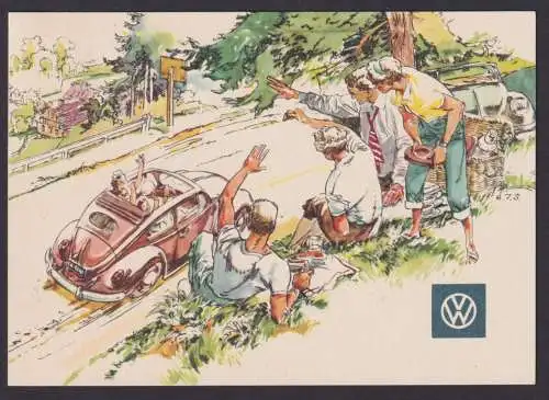 Bund Heuss im Paar auf sehr selt. Ansichtskarte Auto VW Cabrio Reklame mit 5 Pfg