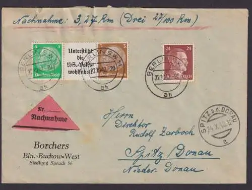Deutsches Reich Nachnahme Brief Zusammendruck Hindenburg + Hitler Berlin Spitz