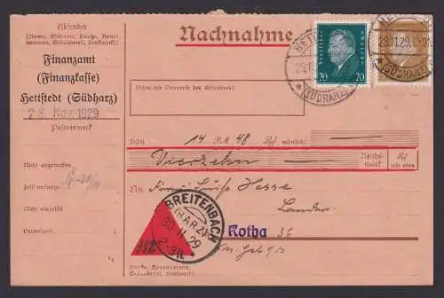 Briefmarken Deutsches Reich Brief Nachnahme MIF Ebert Reichspräsident Hettstedt