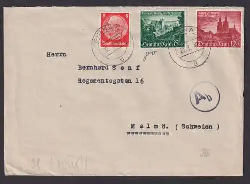 Deutsches Reich Zensur Brief Pirna Sachsen Malmö Schweden Hindenburg