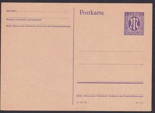 Bizone Ganzsache P 903 Gotisches M im Hochoval 6 Pfg. violett 1945