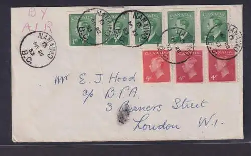 Kanada Brief mit MIF King Georg VI 5er Steifen 1 cent oben und unten ungezähnt