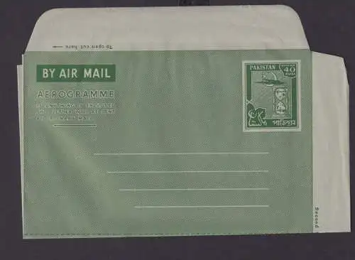 Asien Briefmarken Pakistan Flugpost Ganzsache Aerogramm 40 As grün Südasien