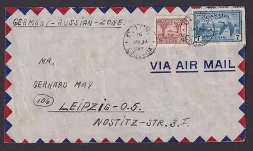 Flugpost Brief Air Mail Kanada Ottawa schöne MIF nach Leipzig 24.1.1947