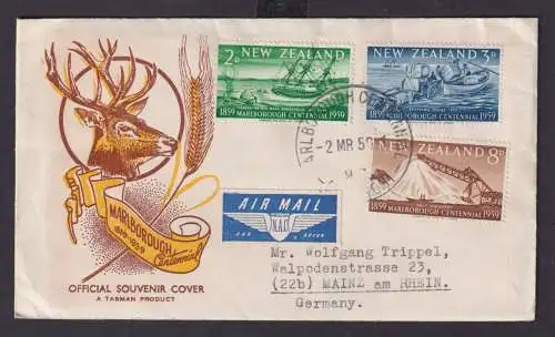 Flugpost Neuseeland Brief 382-384 Destination Provinz Marlborough Mainz Schiffe