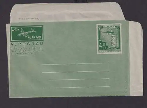 Asien Briefmarken Pakistan Flugpost Ganzsache Aerogramm 6 As grün Südasien