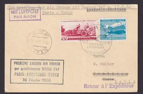 Flugpost Brief Air Mail Air France Boeing 707 Paris Anschorage Alaska Tokio