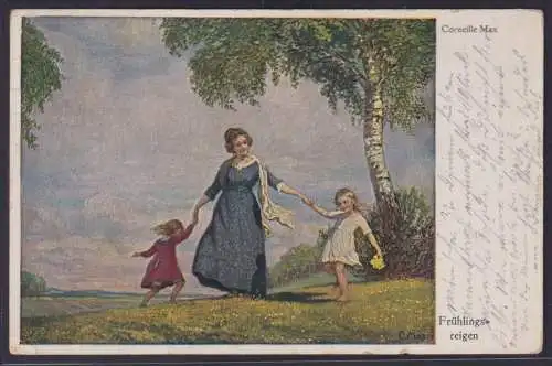 Ansichtskarte Künstlerkarte Sign. C.Max Frau Kinder Frühlingsreigen Tanz ab