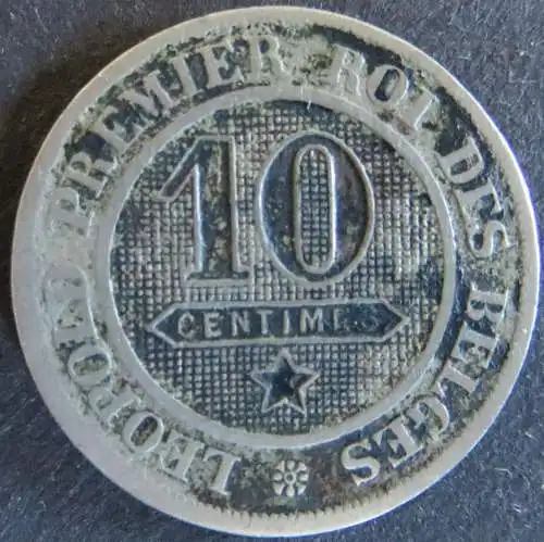 Münze Belgien 21 - 10 Centimes 1862 Wappenlöwe ss