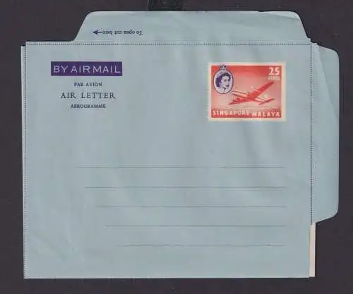 Briefmarken Singapur Malaya Ganzsache Flugpost Aerogramm 25 cent Queen Elisabeth