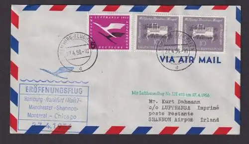 Flugpost Brief Air Mail Bund MIF Lufthansa Hamburg Montreal Chicago Shannon