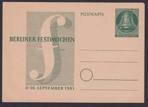 Berlin Glocke Ganzsache P 26 Berliner Festwochen 5-30.9.1951