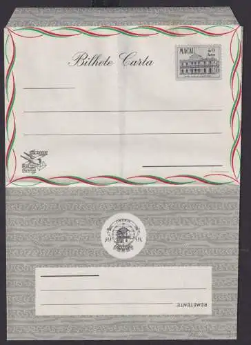 Asia Macau Macao Ganzsache China Portugal Kolonie Kartenbrief 40 Av. letter card
