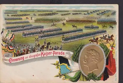 Ansichtskarte Künstlerkarte Kaiserparade Porträt Kaiser Wilhelm II Verlag