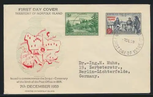 Norfolk Inseln Brief FDC 1959 Norfolk Islands cover to Germany Berlin Lichter -
