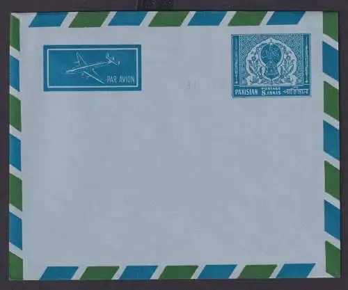 Asien Briefmarken Pakistan Flugpost Ganzsache Umschalg 8 Annas blau Südasien