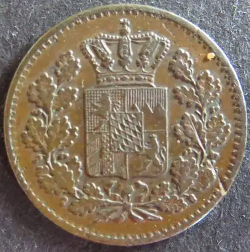 Münze Bayern 1867 - 2 Pfenning Scheidemünze Gekrönter Schild Kupfer ss
