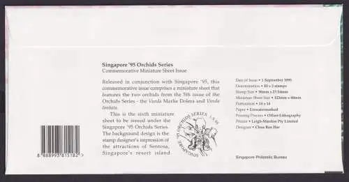 Asien Südostasien Singapur Brief Block 35 a Blumen Orchideen Freizeitpark selten