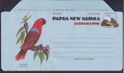 Papua Neuguinea New Guinea Ganzsache Aerogramm Vögel Birds Tiere Papagei postal