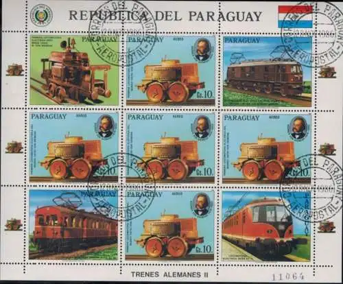 Paraguay 3994-3996 & 4025-4027 zwei Kleinbögen Eisenbahn 1986 gestempelt