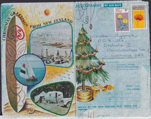 Neuseelad Brief Ganzsache Aerogramm Weihnachten Ashburton n. Oschatz DDR