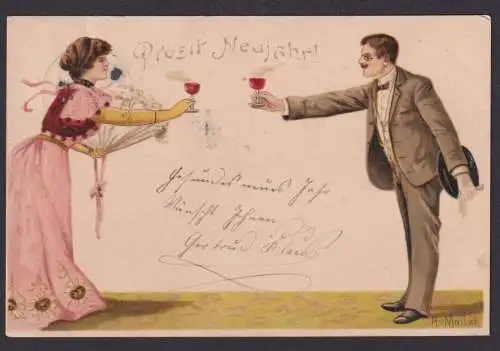 Ansichtskarte Jugendstil Art Nouveau Neujahr Künstlerkarte Sign. Mailick ab