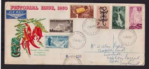Neuseeland Brief MIF 408-412 u.a. Destination Port Fitzroy nach Großbritannien