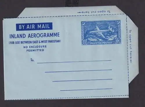 Asien Briefmarken Pakistan Flugpost Ganzsache Umschalg 2 As blau Südasien