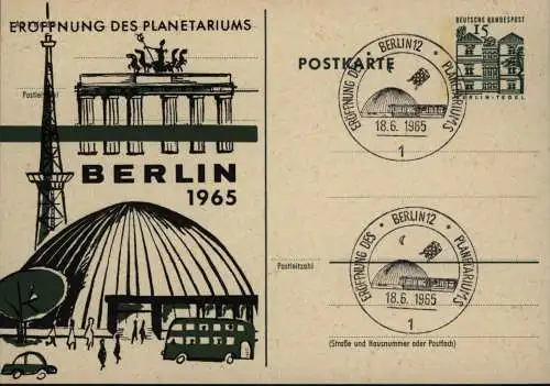Berlin Ganzsache Bauwerke mit privatem Zudruck Eröffnung des Planetariums mit