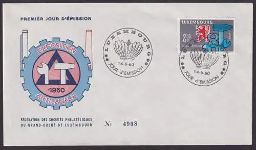 Europa Luxemburg Brief 622 Handwerk Ausstellung als FDC 14.6.1960 KatWert 9,00