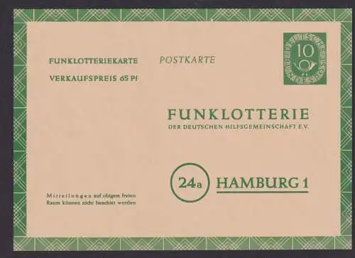 Bund Ganzsache Funklotterie FP 4 Posthorn 10 Pfg. Luxus Kat.-Wert 26,00