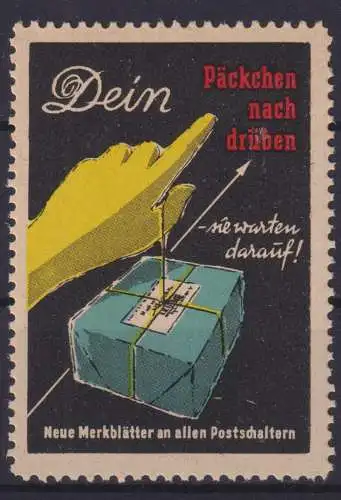 Post Postsache Vignette Cinderella Briefmarke Reklamemarke Päckchen nach Drüben
