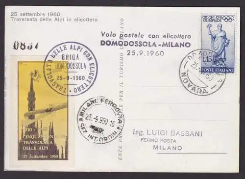 Flugpost Brief Air Mail Italien tolle Flugkarte Domodossola Mailand +sehr schöne